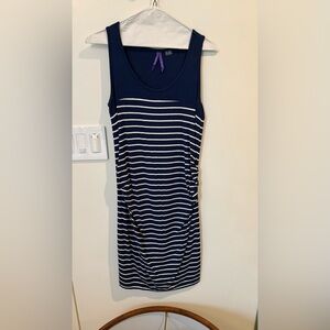 Navy and White Striped Midi Dress